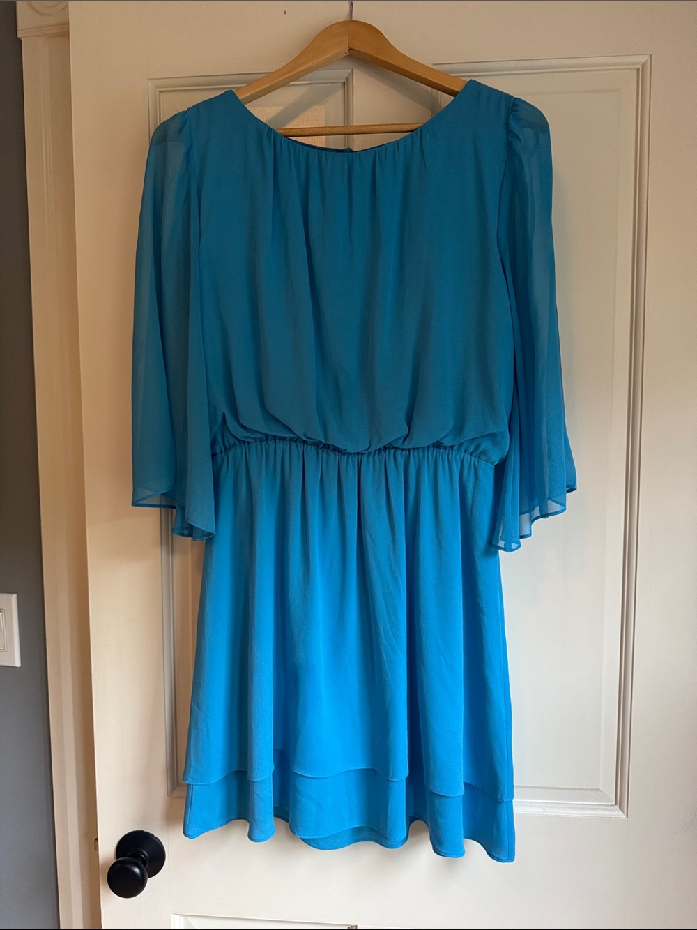 Alice + Olivia Bright Blue/ Turquoise Long-Sleeve Chiffon Dress